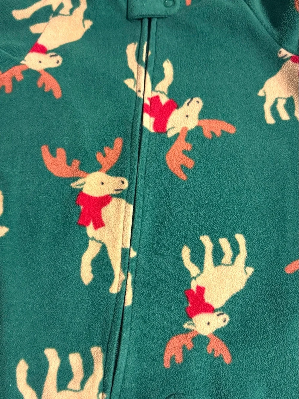 Carter’s 12M Fleece Footed PJs Winter Set of 3 Buffalo Plaid Moose Bear Winter